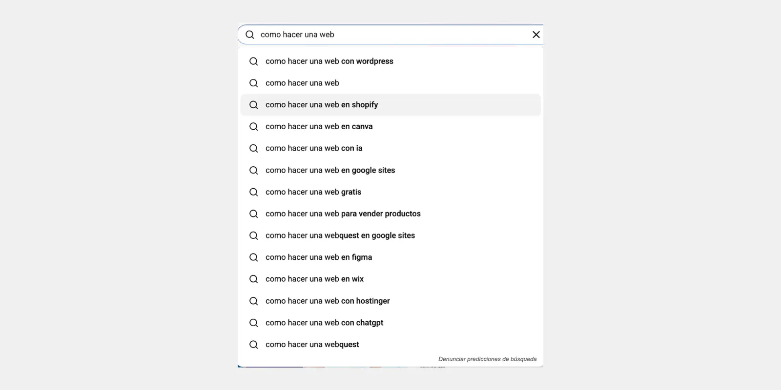 Sugerencias de búsqueda en YouTube como hacer una web